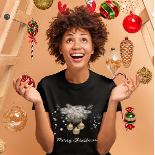 Gold Balls Silver Pine Snowflakes White Kerstmis T-shirt