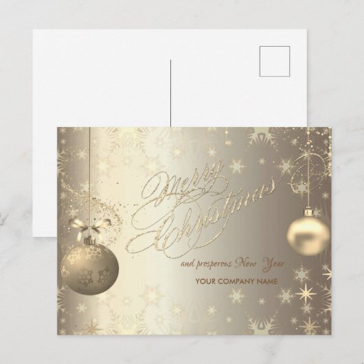Gold Balls Snowflakes Stars Zakelijke Groet Feestdagenkaart (Voorkant / Achterkant)