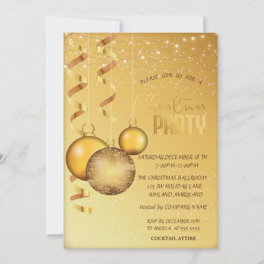 Gold Balls, String Lights Company, kerstparty Kaart (Voorkant)