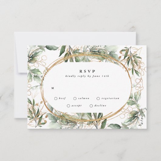 Gold Bands Eucalyptus Elegant Greenery Moss RSVP Kaartje (Voorkant)