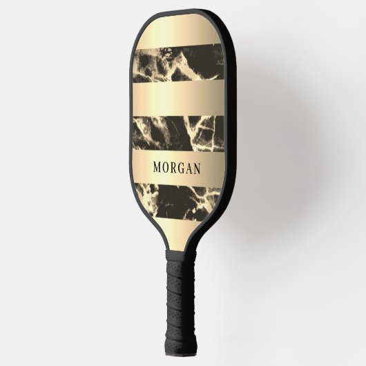 Gold Bands, zwarte & goudmarmer, naam Pickleball Paddle (Links)