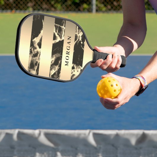 Gold Bands, zwarte & goudmarmer, naam Pickleball Paddle (Insitu)