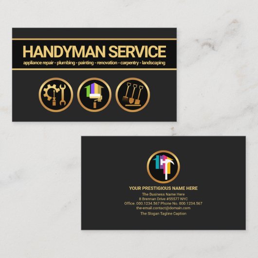 Gold Banner Creative Handyman Tools Contractor Visitekaartje (Voorkant / Achterkant)