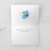 Gold Banner met Blue Flowers Wedding Kaart (Binnen)