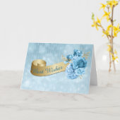 Gold Banner met Blue Flowers Wedding Kaart (Gele Bloem)