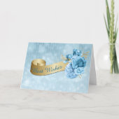 Gold Banner met Blue Flowers Wedding Kaart (Voorkant)