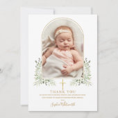 Gold Baptism Christening Greenery Arch Foto Bedankkaart (Voorkant)