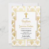 Gold Baptism Cross Christening Twenties Art Deco Kaart (Voorkant)