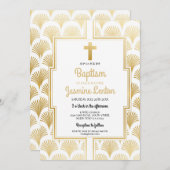 Gold Baptism Cross Christening Twenties Art Deco Kaart (Voorkant / Achterkant)