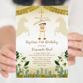Gold Baptism First Birthday Mexican Floral Kaart