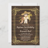 Gold Baptism First Birthday Mexican Rustic Wood Kaart (Voorkant)