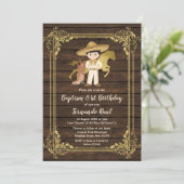 Gold Baptism First Birthday Mexican Rustic Wood Kaart (Staand voorkant)