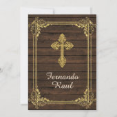 Gold Baptism First Birthday Mexican Rustic Wood Kaart (Achterkant)