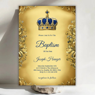 Gold baptism invitation with an ornate invitation  kaart