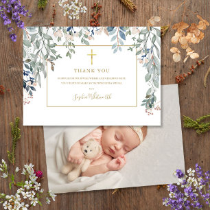 Gold Baptisme Christening Foto Foliage Gold Bedankkaart