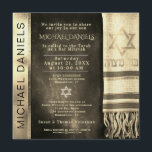 Gold Bar Mitzvah Prayer Shawl Uitnodiging<br><div class="desc">Pas deze gouden Bar Mitzvah-uitnodiging aan met een gebeugel met een ster van David.</div>