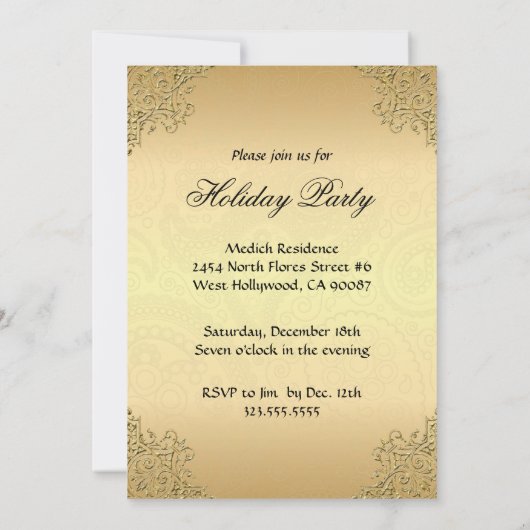 Gold  Baroque Chandelier Uitnodiging (Achterkant)