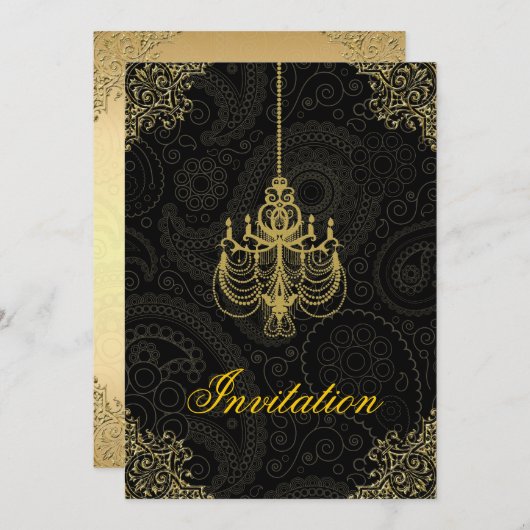 Gold  Baroque Chandelier Uitnodiging (Voorkant / Achterkant)