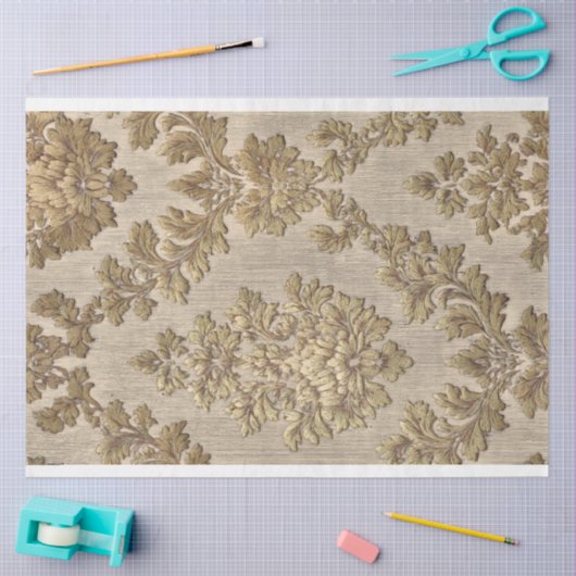 Gold Baroque Damask Pattern Decoupage Paper Tissuepapier (Craft)