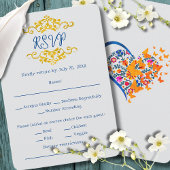 Gold Baroque Floral Heart Mexican Wedding RSVP Kaartje
