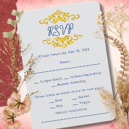 Gold Baroque Floral Heart Mexican Wedding RSVP Kaartje