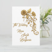 Gold Baroque Floral Script | Elegant Wedding Menu (Staand voorkant)