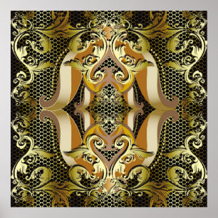 Gold Baroque luxe 3d  naadloos patroon. L Poster
