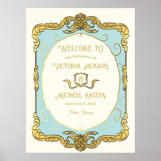 Gold Baroque Regency Gold Wedding Welkomstbord Poster (Voorkant)