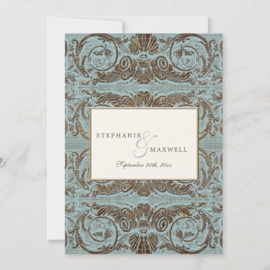 Gold Baroque Rococo Scrollwork in Shell Kaart (Achterkant)