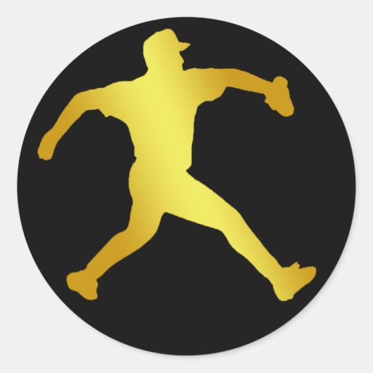 GOLD BASEBALL PITCHER RONDE STICKER (Voorkant)