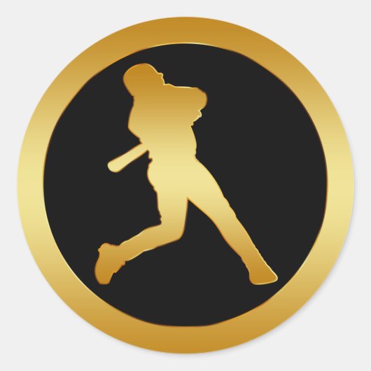 GOLD BASEBALL PLAYER RONDE STICKER (Voorkant)