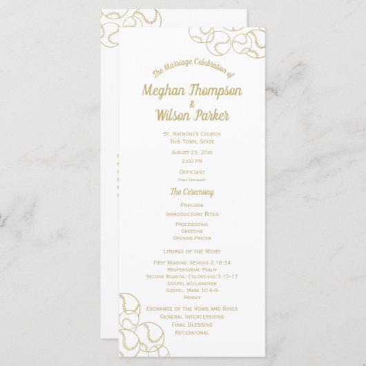 Gold Baseball Trouwprogramma Programmakaart (Voorkant / Achterkant)