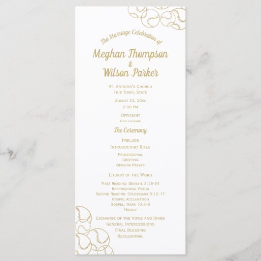 Gold Baseball Trouwprogramma Programmakaart (Voorkant)