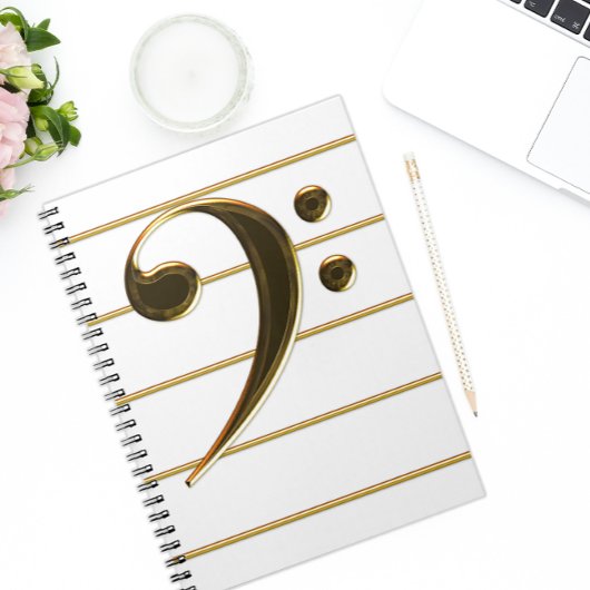 Gold Bass Clef Music Note Notitieboek