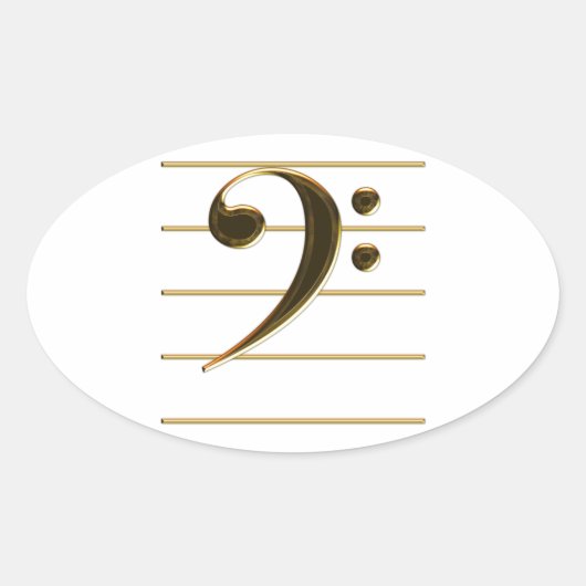 Gold Bass Clef Music Note Ovale Sticker (Voorkant)