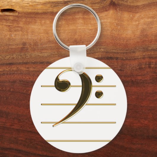 Gold Bass Clef Music Note Sleutelhanger (Voorkant)