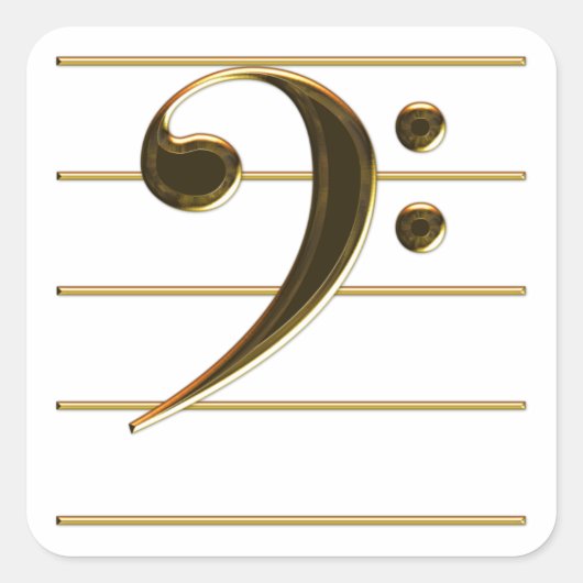 Gold Bass Clef Music Note Vierkante Sticker (Voorkant)
