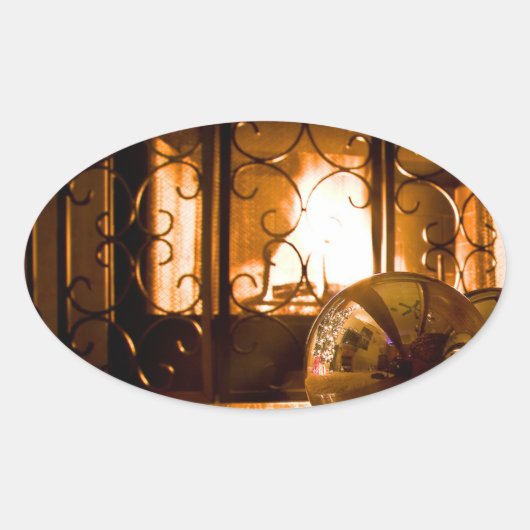 Gold Bauble Near Fireplace Sticker van RoseWrites (Voorkant)