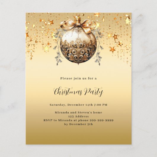 Gold bauble sterren Kerstfeest uitnodiging (Voorkant)