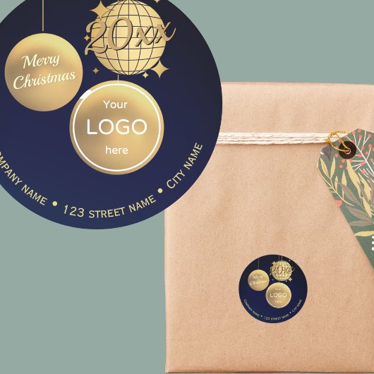 Gold Baubles Christmas Logo adres terug sticker