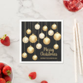 Gold Baubles Christmas Ornaments on Black Party Servet (Insitu)