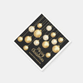 Gold Baubles Christmas Ornaments on Black Party Servet (Hoek)