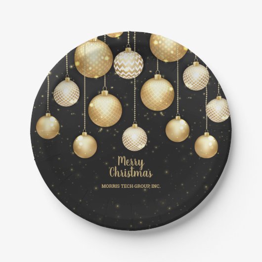 Gold Baubles Christmas Tree Ornaments Party Papieren Bordje (Voorkant)