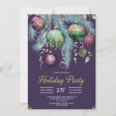 Gold Baubles Christmas Tree Party Invitation Kaart (Voorkant)