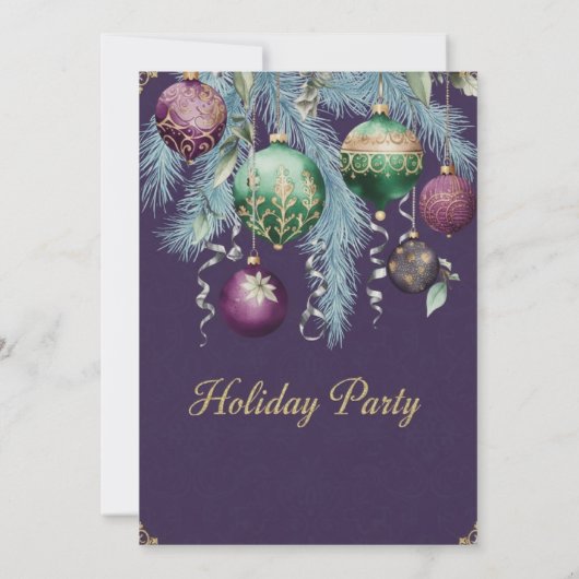 Gold Baubles Christmas Tree Party Invitation Kaart (Achterkant)