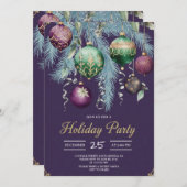 Gold Baubles Christmas Tree Party Invitation Kaart (Voorkant / Achterkant)