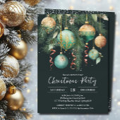 Gold Baubles Christmas Tree Party Invitation Kaart