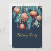 Gold Baubles Christmas Tree Party Invitation Kaart (Achterkant)