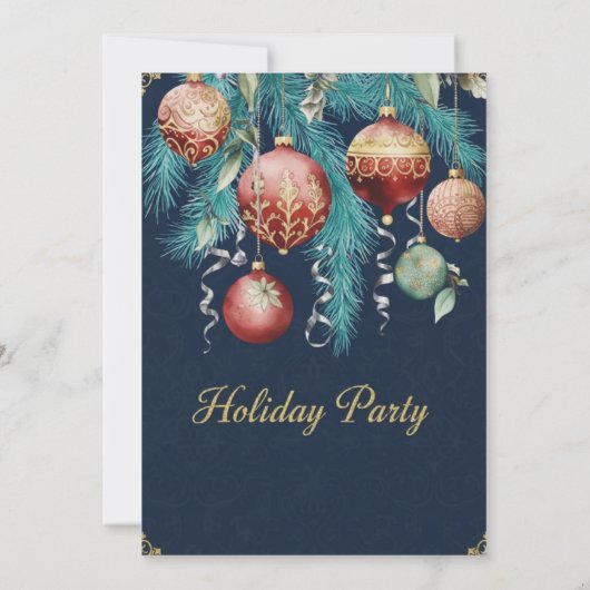 Gold Baubles Christmas Tree Party Invitation Kaart (Achterkant)