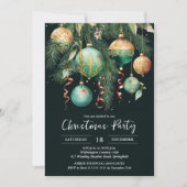 Gold Baubles Christmas Tree Party Invitation Kaart (Voorkant)
